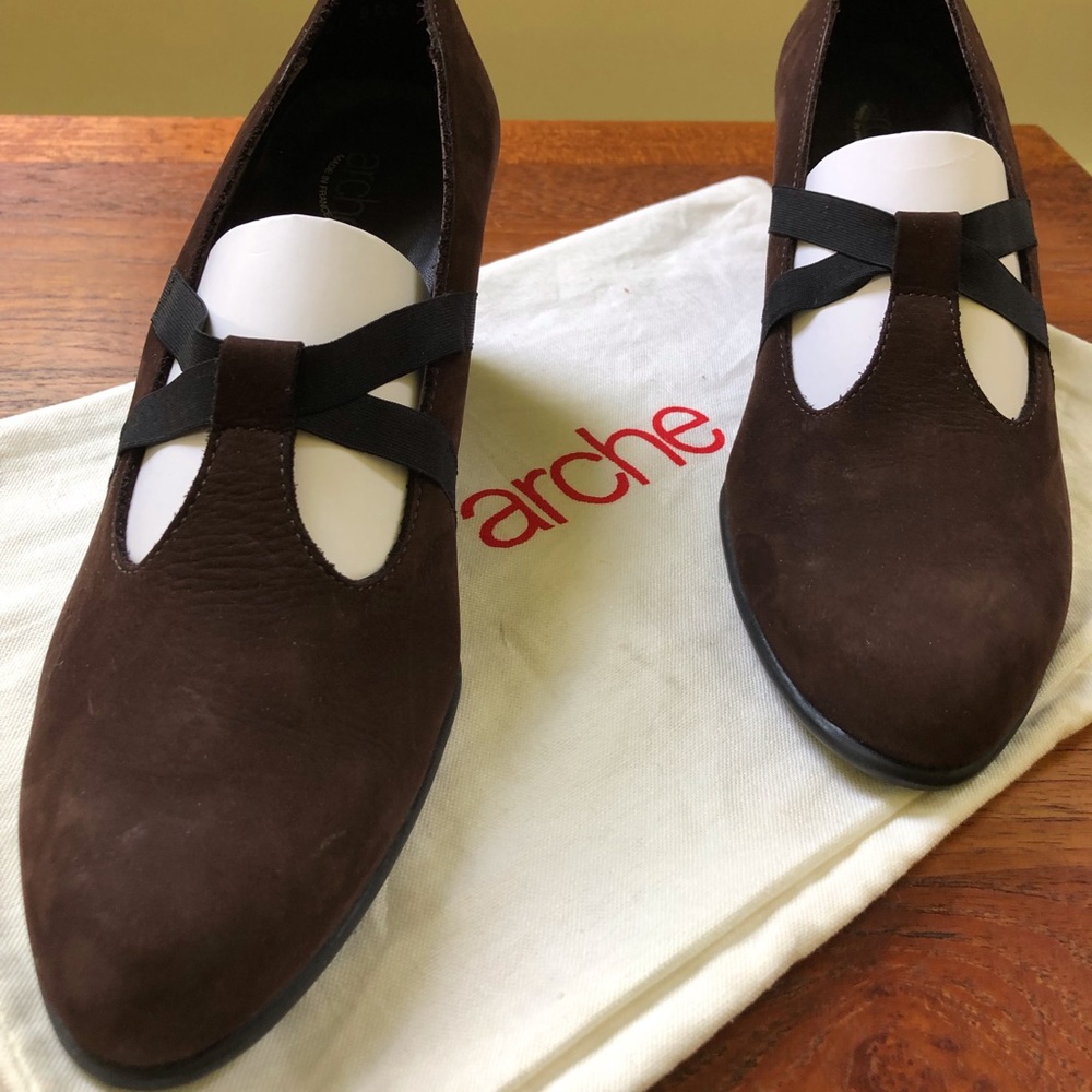 Arche Brown Wedge Shoes, black straps, 37.5 EUR